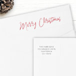 Moderne Weihnachten | Rote Script-Rücksendeadresse Rundum-Adressaufkleber<br><div class="desc">Ein stilvolles Urlaubsadressen-Label mit lässiger,  handgeschriebener Schrift-Typografie "Frohe Weihnachten" in Rot auf einem schlichten,  minimalistisch-weißen Hintergrund. Die Adresse kann für eine persönliche Touch leicht angepasst werden. Ein einfaches,  minimalistisches und zeitgenössisches Weihnachtsdesign,  das sich in dieser Urlaubssaison auszeichnet!</div>