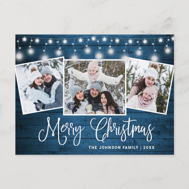 Moderne Weihnachten Rustikal 3 FOTO Grußurlaub Postkarte (Vorderseite)