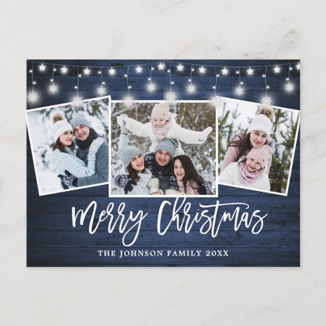 Moderne Weihnachten Rustikal 3 FOTO Grußurlaub Postkarte (Vorderseite)