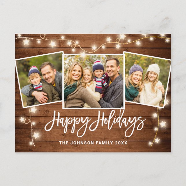 Moderne Weihnachten Rustikal 3 FOTO Grußurlaub Postkarte (Vorderseite)