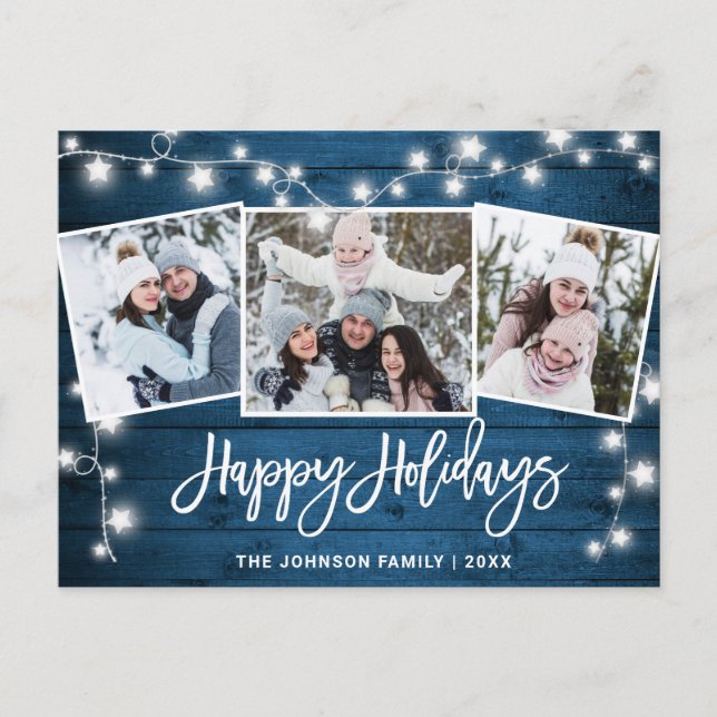 Moderne Weihnachten Rustikal 3 FOTO Grußurlaub Postkarte (Vorderseite)