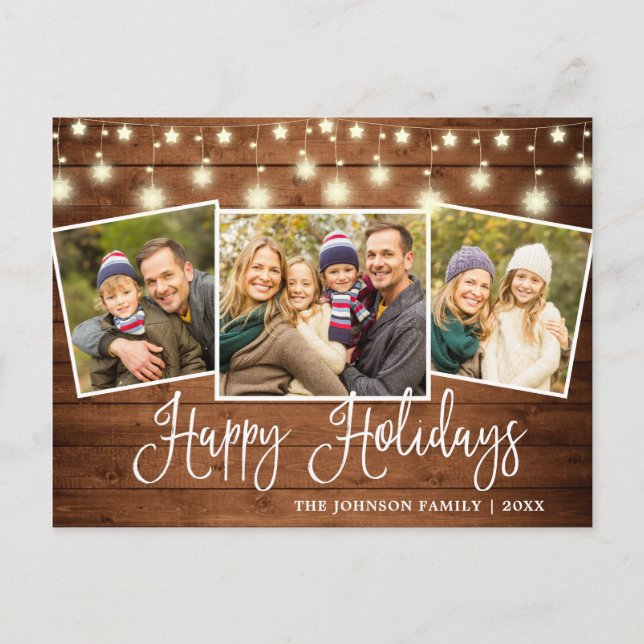 Moderne Weihnachten Rustikal 3 FOTO Grußurlaub Postkarte (Vorderseite)