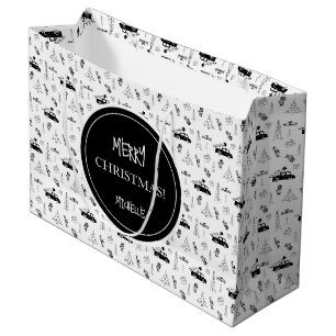 Moderne Weihnachten Schwarz-Weiß Personalisiert Große Geschenktüte