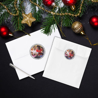 Moderne Weihnachts-1-Foto-Erinnerung Schwarz und W Runder Aufkleber