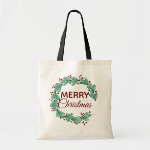 Moderne Weihnachts-Beeren-Kranz-Grün Tragetasche