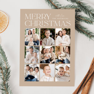 Moderne Weihnachts-Beige-9-Foto-Collage Feiertagskarte