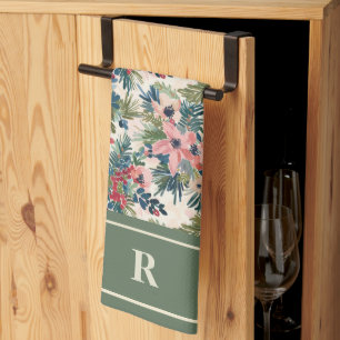Moderne Weihnachts-Blumen-Monogramm Geschirrtuch