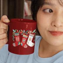 Moderne Weihnachts-Boho-Socken-Kaffeetasse