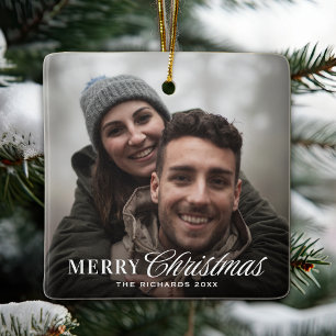Moderne Weihnachts-Couple-Foto mit Schriftzug Keramikornament