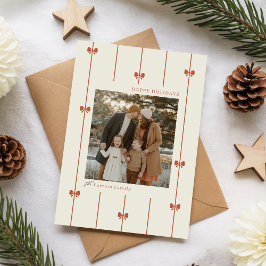 Moderne Weihnachts-Familienfoto im roten Bogen-Sti Feiertagskarte