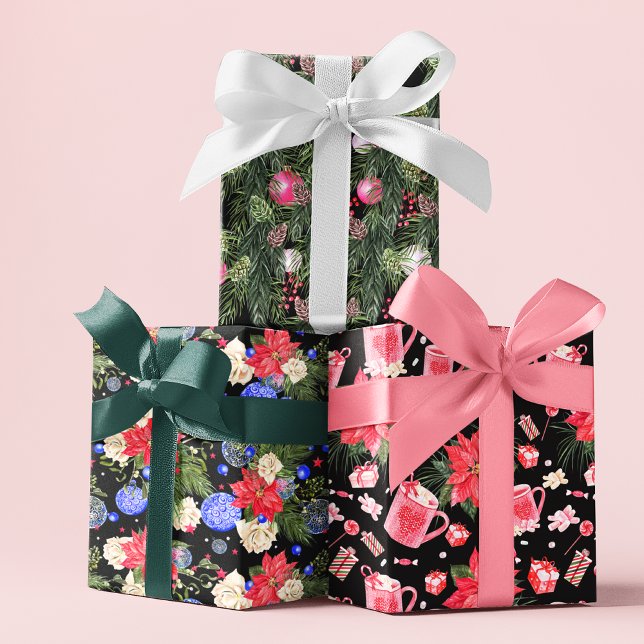 Moderne Weihnachts-festliche Blumenmuster Geschenkpapier Set (Von Creator hochgeladen)