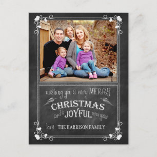 Moderne Weihnachts-Foto-Postkarte mit Tafel-Optik Feiertagspostkarte