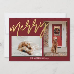 Moderne Weihnachts-Foto von Hund mit Gold Feiertagskarte