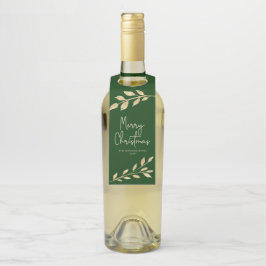 Moderne Weihnachts-Gold-Blätter auf Forest Green Flaschenanhänger