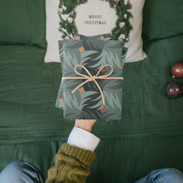 Moderne Weihnachts-Grünmuster Geschenkpapier Set (Von Creator hochgeladen)