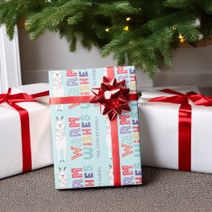Moderne Weihnachts-Lama-Lichterkette Name Geschenkpapier