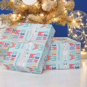 Moderne Weihnachts-Lama-Lichterkette Name Geschenkpapier