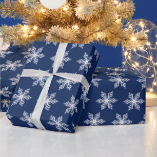 Moderne Weihnachts-Navy-Blau- und Weißschneeflocke Geschenkpapier