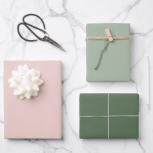 Moderne Weihnachts-Pastellrosa-Grün-Töne  Geschenkpapier Set
