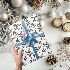 Moderne Weihnachts-Pflanze Berries Winter White Geschenkpapier