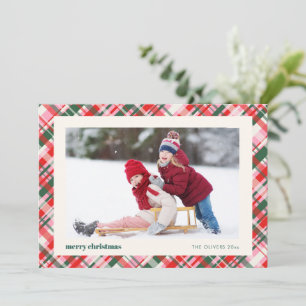 Moderne Weihnachts-Plaid-Pink-Rot-Grün-Hübsche-Fot Feiertagskarte