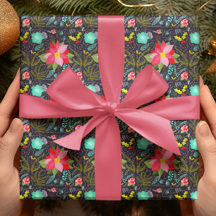 Moderne Weihnachts-Poinsettien-Muster Geschenkpapier
