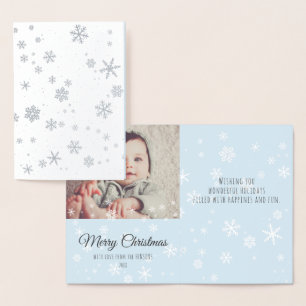 Moderne Weihnachts-Schneeflocken-Botschaft Familie Folienkarte