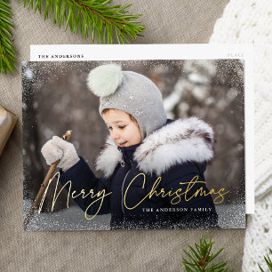 Moderne Weihnachts-Schriftzug-Foto Folien Feiertagspostkarte