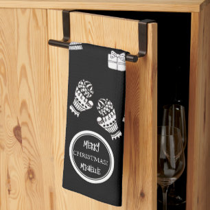 Moderne Weihnachts Schwarz/Weiß Personalisiert Geschirrtuch