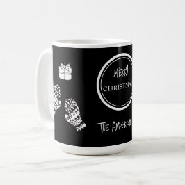 Moderne Weihnachts Schwarz/Weiß Personalisiert Kaffeetasse