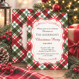 Moderne Weihnachts-Tartan-Karo & Bibelvers-Party Einladung