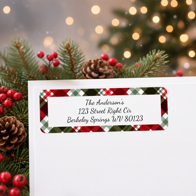 Moderne Weihnachts-Tartan-Karo-Rücksendeadresse  (Von Creator hochgeladen)