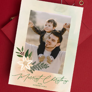Moderne Weihnachts-Wasserfarben-Poinsettien-Foto Feiertagskarte