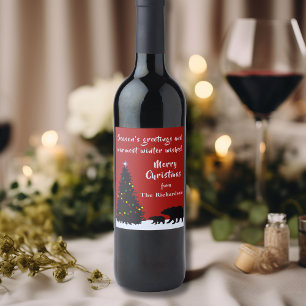 Moderne Weihnachtsbären Weinetikett