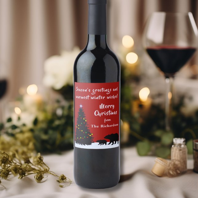 Moderne Weihnachtsbären Weinetikett (Von Creator hochgeladen)