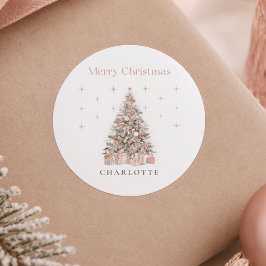 Moderne Weihnachtsbaum-Etikette in Blush – Persona Runder Aufkleber