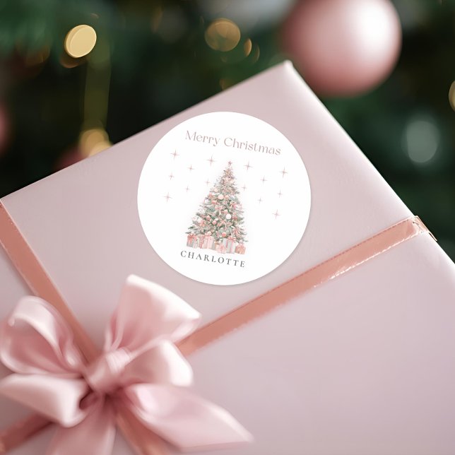 Moderne Weihnachtsbaum-Etikette in Blush – Persona Runder Aufkleber (Von Creator hochgeladen)