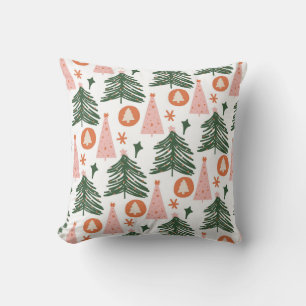 Moderne Weihnachtsbaum-Muster in Rosa und Grün für Kissen