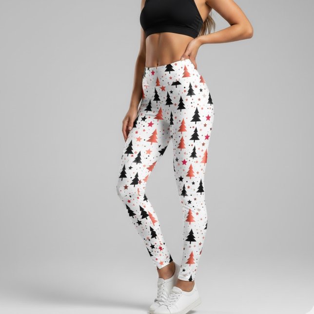 Moderne Weihnachtsbaum-Muster-Leggings mit Sternen Leggings (Von Creator hochgeladen)