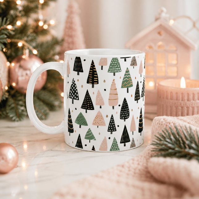 Moderne Weihnachtsbaum-Muster-Tasse in Rosa Kaffeetasse (Von Creator hochgeladen)