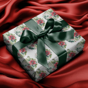 Moderne Weihnachtsbaum-Poinsettie-Bobble Geschenkpapier