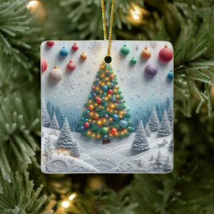 Moderne Weihnachtsbaum-Prägung Wald Keramikornament