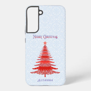 Moderne Weihnachtsbaum Rot Blau Personalisiert Samsung Galaxy Hülle
