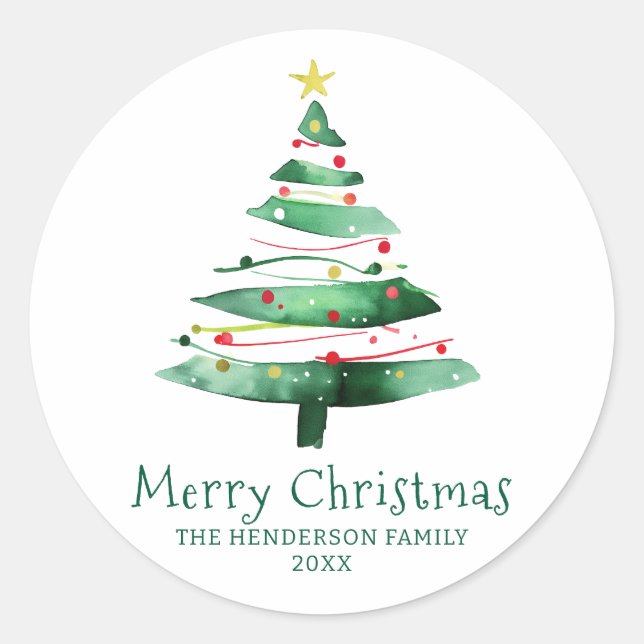 MODERNE WEIHNACHTSBAUM RUNDER AUFKLEBER (Vorderseite)