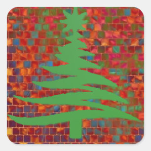 Moderne Weihnachtsbaum-Schablone Druck Grün Quadratischer Aufkleber