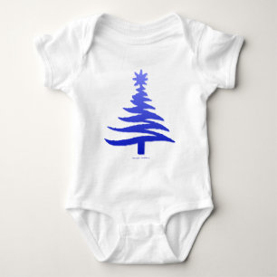 Moderne Weihnachtsbaum-Schablonen-Druck Blau Baby Strampler