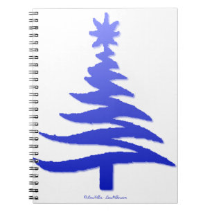 Moderne Weihnachtsbaum-Schablonen-Druck Blau Notizblock