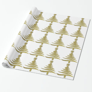 Moderne Weihnachtsbaum-Schablonen Druck Gold Geschenkpapier