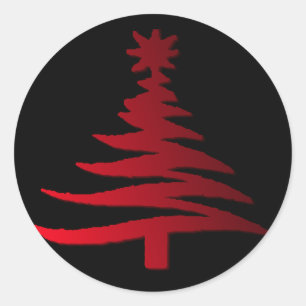 Moderne Weihnachtsbaum-Schablonen Druck Rot Runder Aufkleber