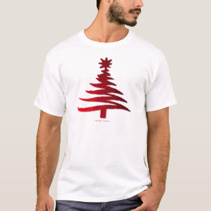 Moderne Weihnachtsbaum-Schablonen Druck Rot T-Shirt
